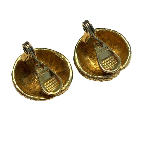 Vintage Monet clip on earrings shiny gold knotted textured dimensional 1980's - Picture 2 of 6